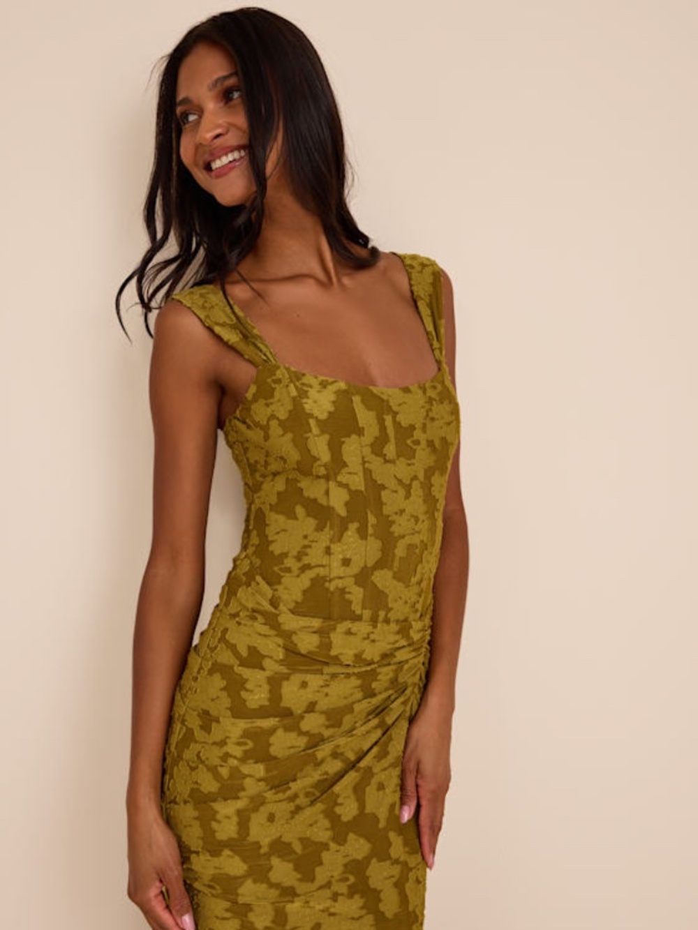 Lulus Celeste Olive Green Floral Burnout Bustier Maxi Dress - Size XXL